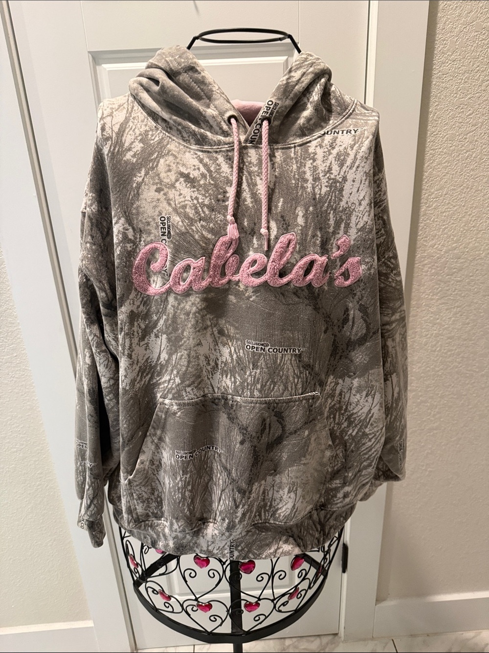 Cabela's Gray Camo Hoodie with Pink Logo